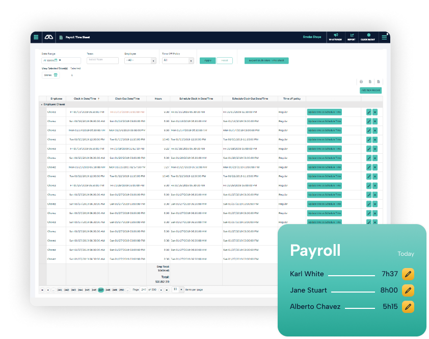 Screen displaying Modisoft payroll time sheet interface.