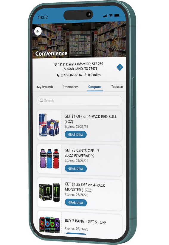 iPhone screen displaying convenience store page opened in Modisoft Cartzie application.