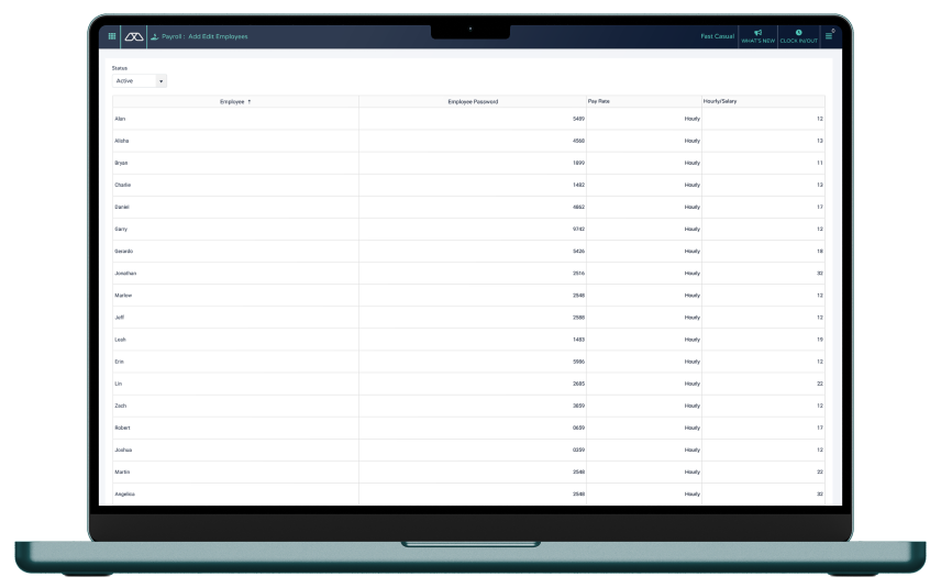 Screen displaying Modisoft payroll management dashboard.