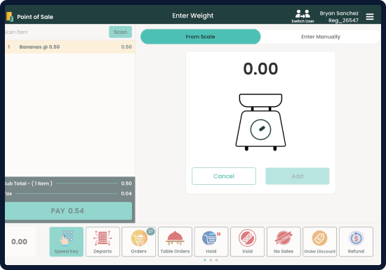 Screen displaying Modisoft weight scale interface.