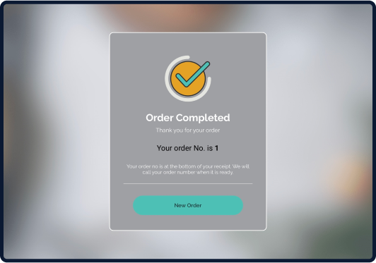 Screen displaying Modisoft self-service kiosk order completion interface.