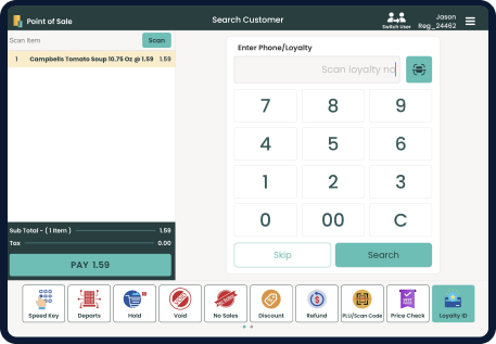 Screen displaying Modisoft Point of Sale search customer interface.