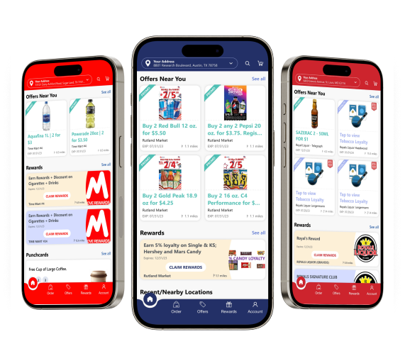 Mobile screens displaying the Modisoft loyalty App.
