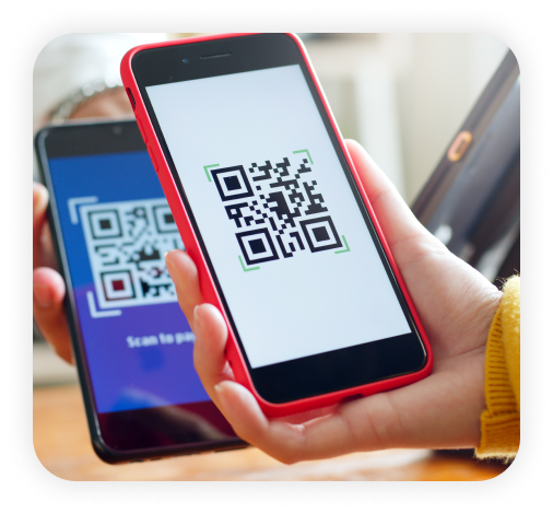 The customer is scanning the QR code displayed on the mobile of the employee.