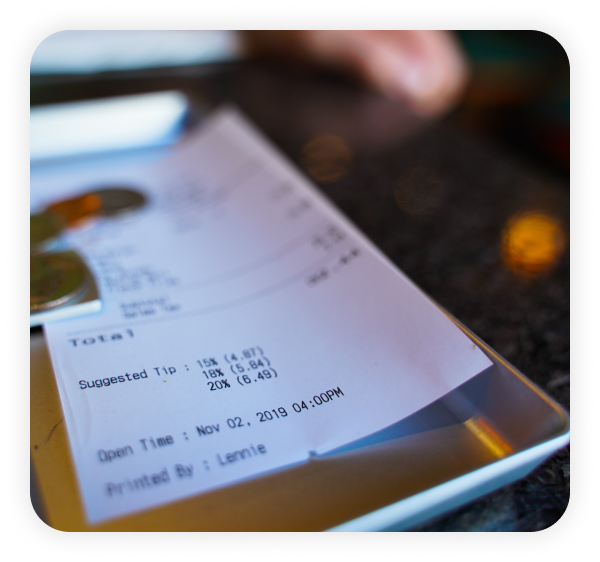 Restaurant order receipt on a tray.