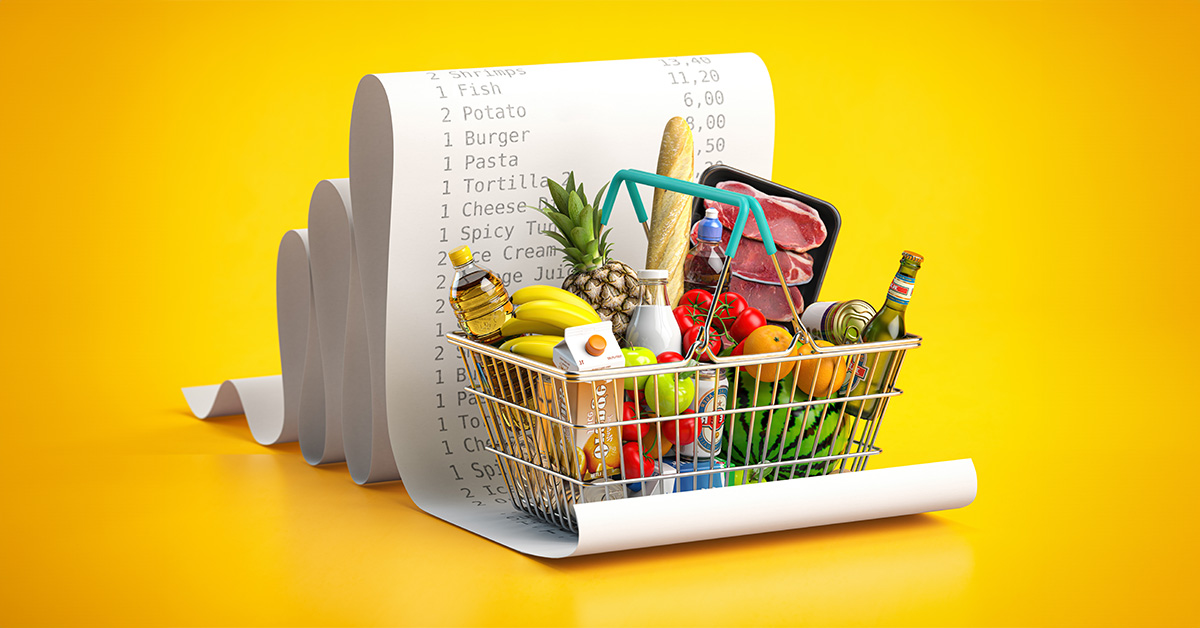 Grocery basket on top of a receipt