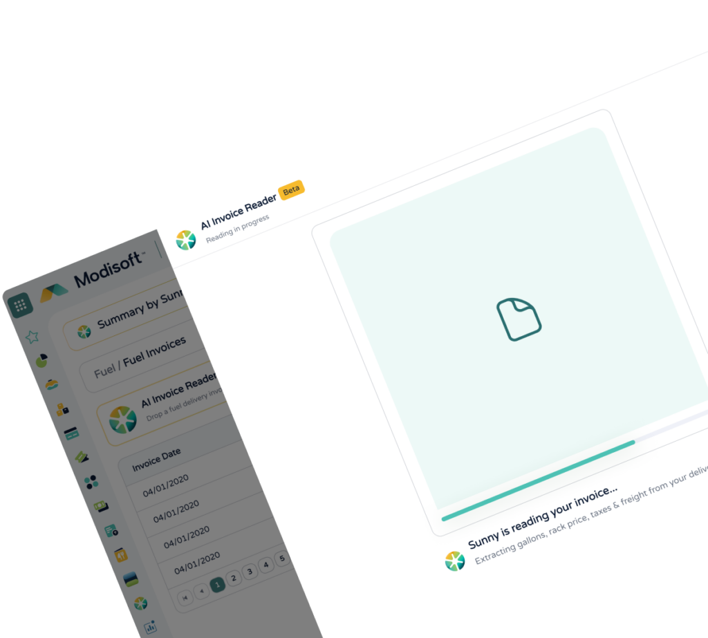 AI Document Reader interface processing invoices and business documents, extracting structured data automatically through a centralized document management dashboard.
