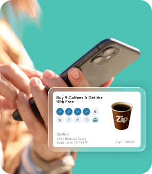 Customer using a smartphone to access a digital loyalty rewards card with offer tracking and reward points.