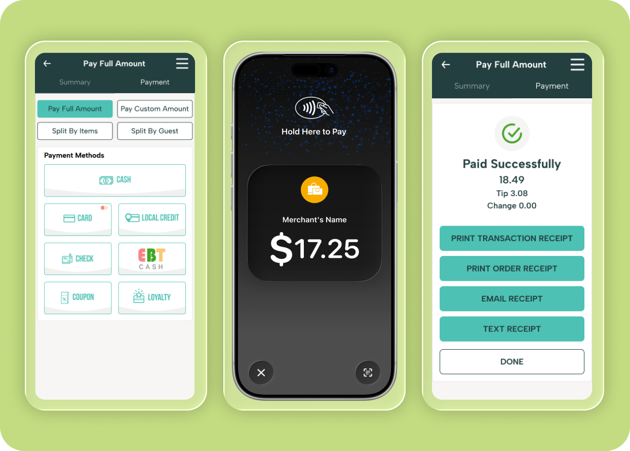 Modisoft Mobile Payment Processing Screen